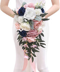 Serwalin 9.8 Inch Wedding Bouquets for Bride Bridesmaid, Pink Blue Rose Bridal Bouquets for Bride, Wedding Flowers Bouquet Tossing Bouquet, Wedding Ceremony and Anniversary Day Decor