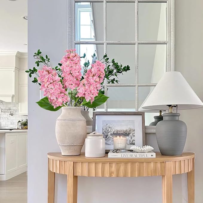 Artificial Hydrangea Flowers Real Touch – 3PCS 24.8" Faux Cone Hydrangea Stems for Tall Vases, Home Décor, Wedding Centerpieces, Floral Arrangements – Soft Pink