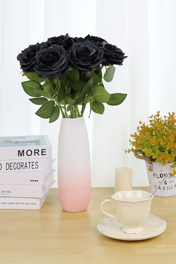 Artificial Rose Flower Black Flowers Black Roses Silk Flowers 12 pcs with Long Stem Silk Roses Bouquet for Wedding Bridal Shower Party Home Decoration