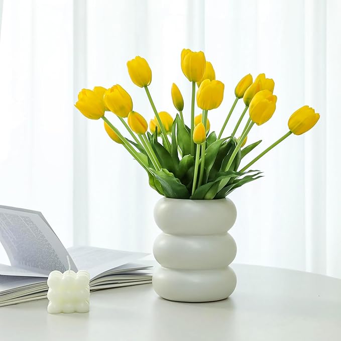 20PCS Yellow Fake Tulips Artificial Flowers Real Touch Latex Faux Tulips UV Resistant Fake Flowers Bouquet for Table Home Decor Party Wedding Garden Decoration