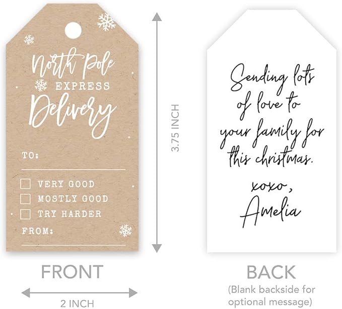 Andaz Press Kraft Brown Christmas Holiday Season Classic Gift Tags, North Pole Express Delivery to from Classic Favor Tags, Snowflake Design, for Holiday Events, Parties, and Favors, 60-Pack