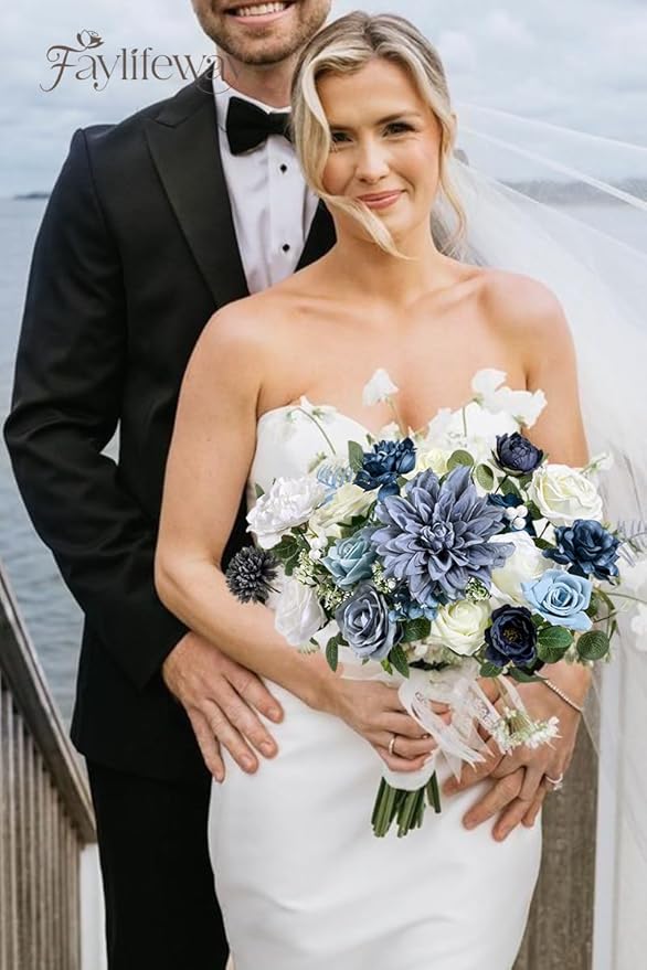 Artificial Flowers, Dusty Blue Silk Flowers for DIY Wedding Bridal Bouquets, Fake Cake Flowers for Centerpieces,Baby Shower, Table Arrangement, Home Party Decor