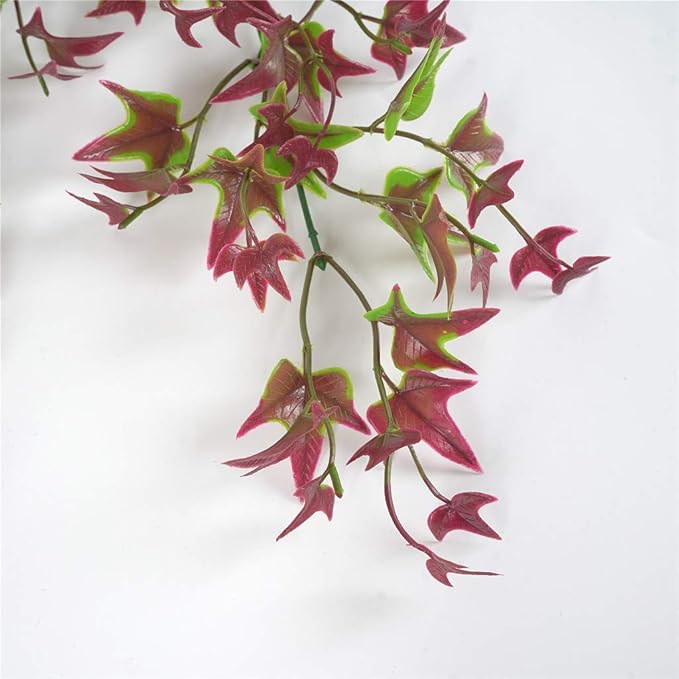 PASYOU Artificial Vine, Hanging Ivy Sweet Potato Leaves Plastic Plants Foliage Vines, UV Resistant Greenery Fake Flowers for Indoor Outdoor Garden Door Wall Wedding Party Table Decoration Red 4 Pack