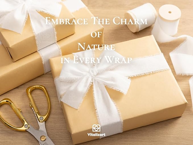Vitalizart White Ribbon 1-1/2" x 15 Yd 100% Cotton Handmade Frayed Fringe Fabric Ribbons for Gift Wrapping Wedding Invites Bridal Shower Bouquets Christmas Decorations