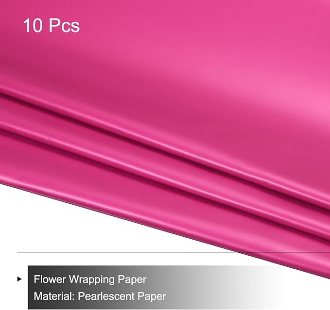 MECCANIXITY Pearlescent Film Flower Wrapping Paper 22.8x22.8 Inch Waterproof for DIY Crafts, Gift/Gift Box Packaging Deep Pink Pack of 10