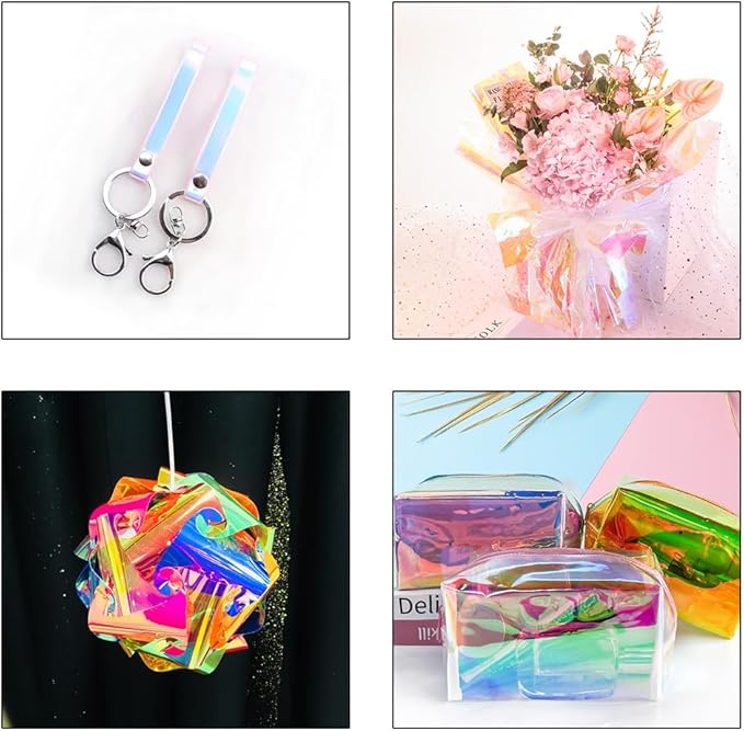 ONEART | 16 Gauge Holographic Iridescent Plastic Vinyl, 16"x54" Transparent Vinyl Fabric-Iridescent Pink