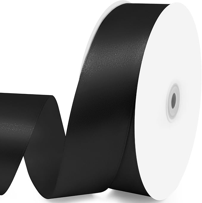 1-1/2" x 100 Yards Wide Satin Black Ribbon 1 1/2 inch, Gift Ribbon for Gift Wrapping, Flower Bouquet, Crafts, Wedding Party Decorations, Christmas and Handmade