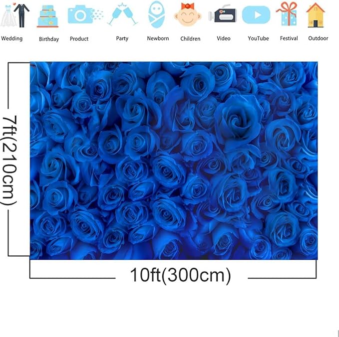 Blue Rose Flower Backdrop Royal Blue Rose Floral Valentines Photography Background Wedding Bridal Shower Photo Backdrops Birthday Party Decorations Portraits Photo Shoot Props 10x7ft
