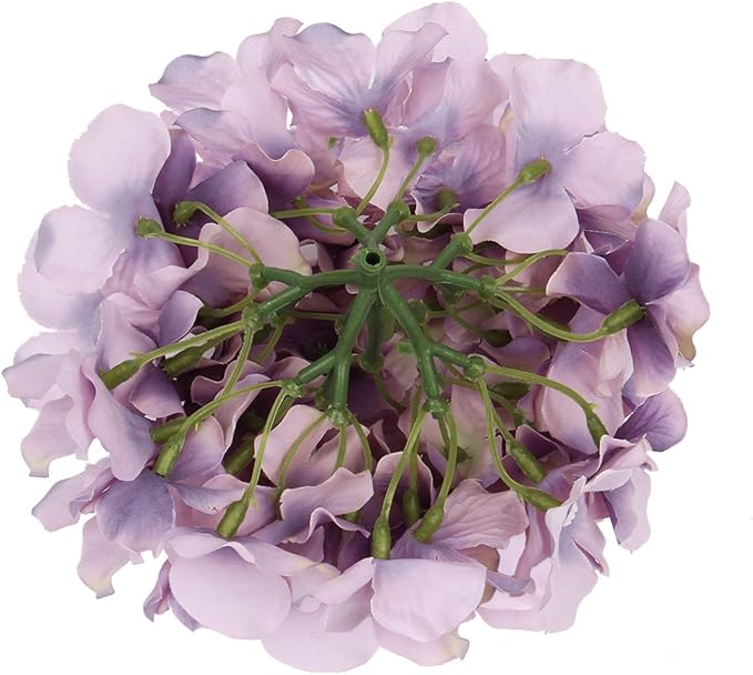 Flojery Silk Hydrangea Heads Artificial Flowers Heads with Stems for Home Wedding Decor,Pack of 10 (Dream Purple)
