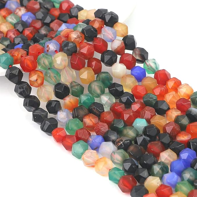 Faceted Natural Colorful Agate Stone Round Beads 8mm 36cm/Strand for Jewelry Making