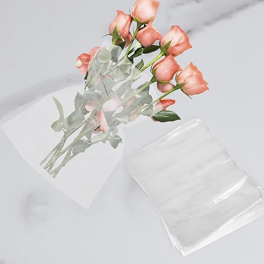 50Pcs Flower Bags, 9.8x5.9in Bouquet Water-retaining Bag, PE Bouquet Flower Water, Transparent -retaining, Rose Packaging for Arrangement