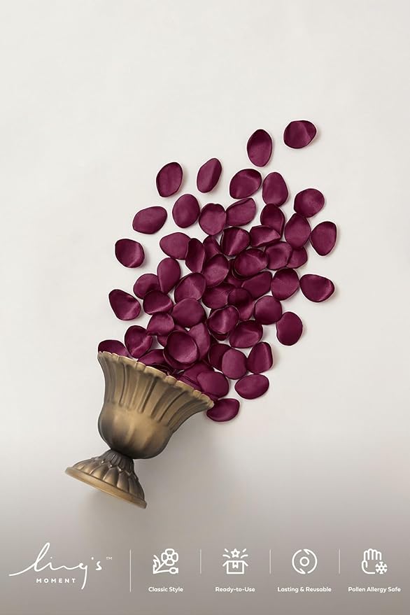 Ling's moment Wedding Artificial Flowers Package, Bridal Bouquet, Bridesmaid Bouquets, Boutonniere for Men, Rose Petals.Burgundy Blush