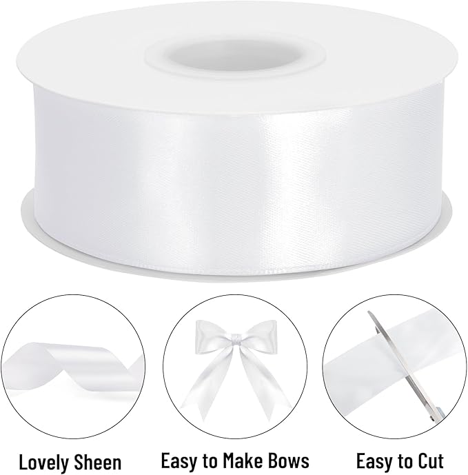KINGLAKE White Ribbon 1 1/2 inch - 100 Yards Polyester White Satin Ribbon for Gift Wrapping, Wedding, Party Decoration, DIY Crafts, Floral Bouquets and Wreath Bows