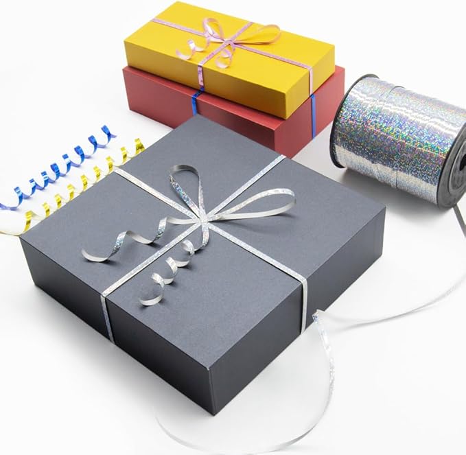 500 Yards Shiny Metallic Blue Curling Ribbon with Spool, 1/5" Holographic Curly Ribbons - Perfect for Gift Wrapping, Florist Flowers, Birthday Party Decorations, and Balloon String