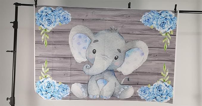 AOFOTO 10x6.5ft Cute Baby Elephant Backdrop Baby Shower Party Decoration Photography Background Watercolor Flowers Grey Wood Cartoon Girl Kid Boy Birthday Cake Dessert Table Banner Photo Studio Props