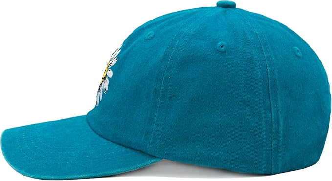 Waldeal Pickleball Hat for Women, Ajustable Embroidered Daisy Washed Denim Baseball Cap