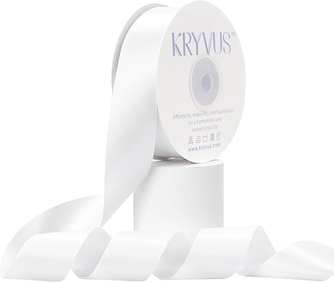 White Satin Ribbon, Double Faced White Ribbon 1-1/2 Inch X 50 Yards Premium Satin Ribbons for Gift Wrapping, Crafts, Hair Bow Making, Sewing, Flower Bouquet, Wedding Party Decor