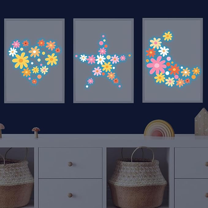 Glow in The Dark Big Daisy Wall Decals，Glowing Luminous Daisy Wall Stickers Colorful Removable self-Adhesive Flower Decals for Girls Bedroom Kids Baby Nursery Living Room Decoration