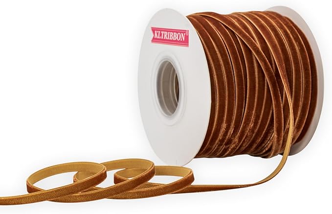 Nylon Velvet Ribbon Single Faced,1/4 Inch X 50Yards Spool (Ginger)