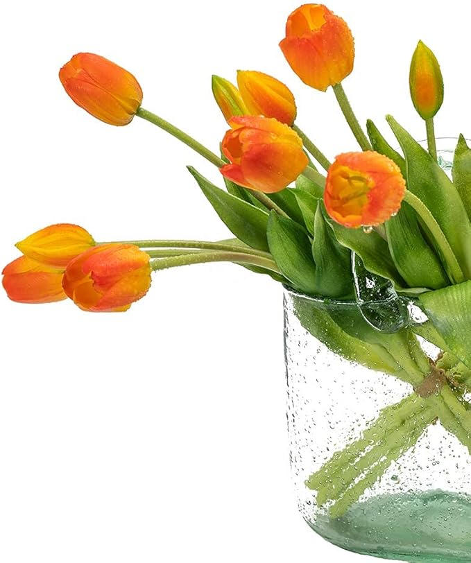 15pcs Artificial Tulips Flowers, Real Touch Latex Bouquet, Fake Tulips for Office Wedding Party Home Kitchen Garden Decoration(Orange,15pcs)