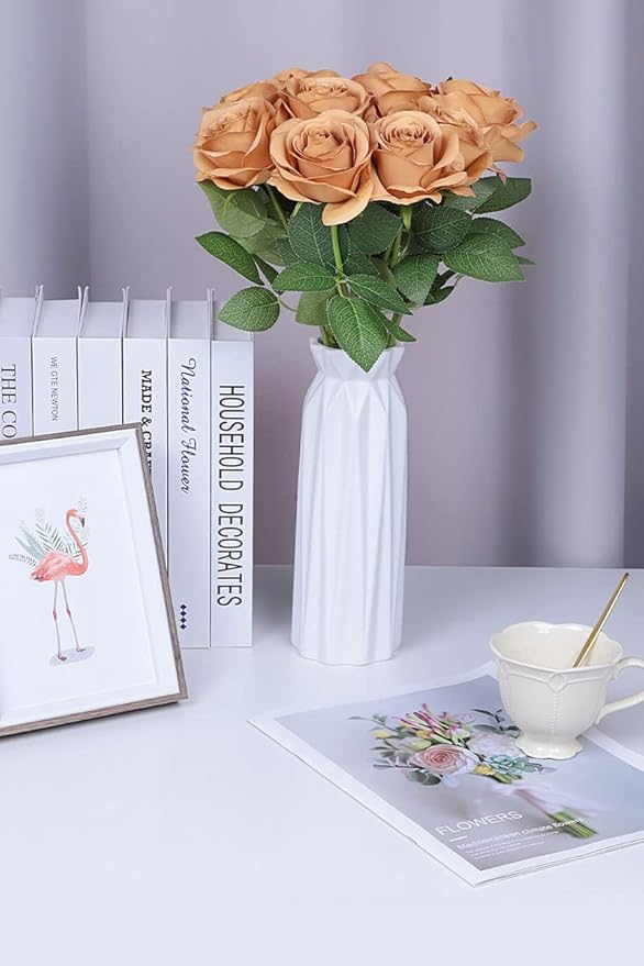 Artificial Rose Flower Artificial Flowers Flower with Long Stem Silk Roses Bouquet for Wedding Bridal Shower Party Home Decoration (Terracotta, 12 Pcs)