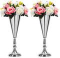 Set of 2 Tabletop Metal Wedding Flower Trumpet Vase Wedding Centerpiece Flower Vase for Wedding Event Decoration Living Decor Party Decor (Silver, 2×M)