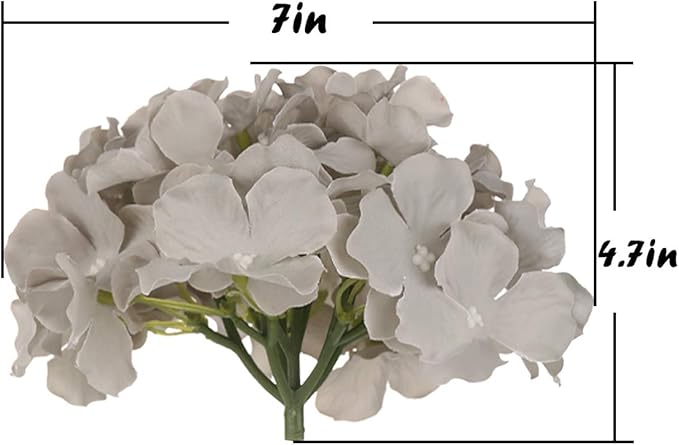 Flojery Silk Hydrangea Heads Artificial Flowers Heads with Stems for Home Wedding Decor,Pack of 10 (Gray)
