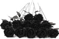 12Pcs Black Roses Artificial Flowers Fake Rose Faux Velvet Silk Flowers for Home Wedding Decoration (Pearl Roses, Pure Black)