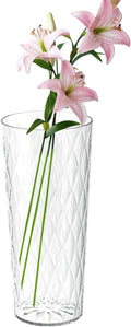 Clear Acrylic Ribbed Vase Wide Flower Plastic Vases for Centerpieces Mouth Vase Pot Container Large Cylinder Decorative Display Tulips Wide for Home Wedding Party Table Home Shatter-Proof
