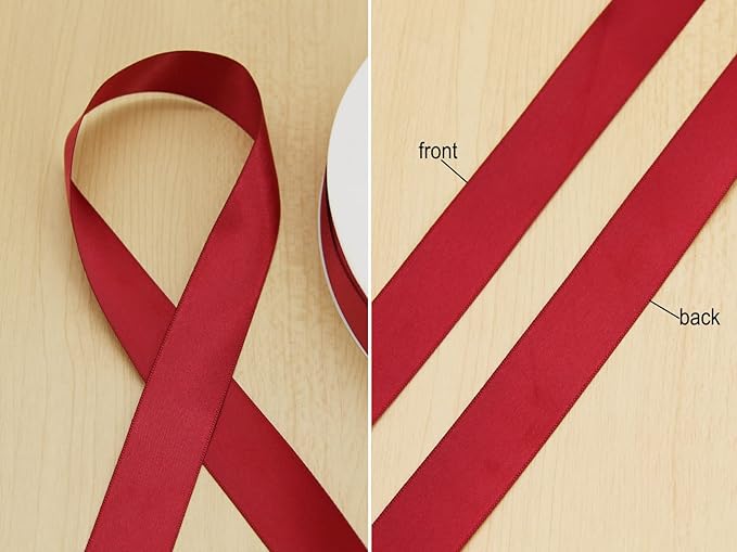 Maroon Double Faced Satin Ribbon 1 inch Flower Boutique Gift Wrapping Ribbon 25mm 100yards Continuous Fabric Silk Bow Ribbon- DIY Crafts Hair Headband-Sewing-Wedding Decorations-Valentine's Day