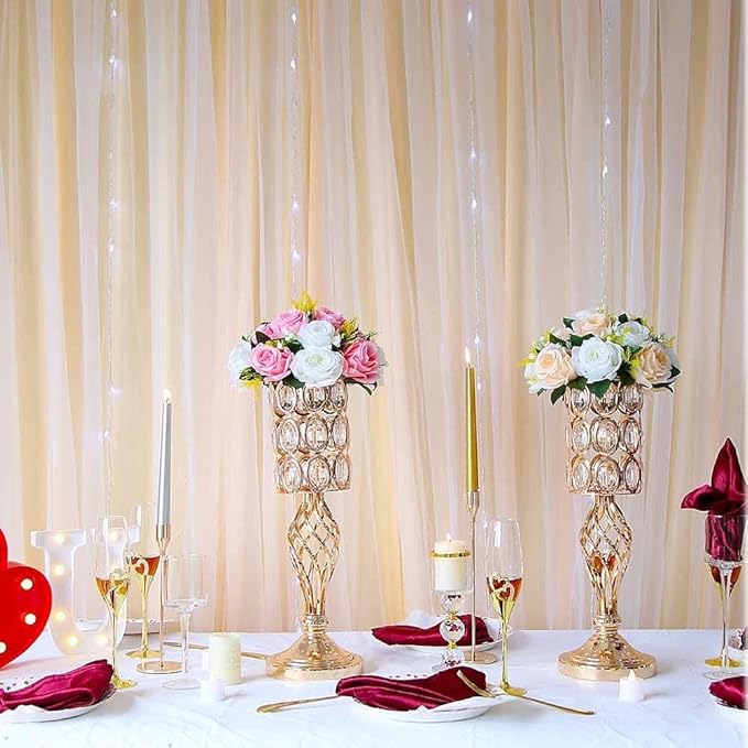 20in Metal Crystal Wedding Centerpiece Vases for Tables Set of 2, Gold Trumpet Flower Vase Stands for Wedding Party Reception Dining Room Living Room Décor