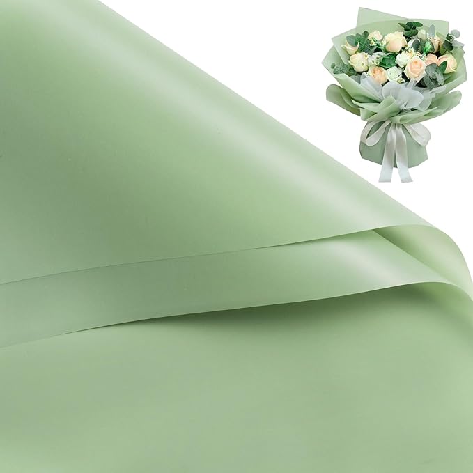 WRAPAHOLIC 20 Sheets Flower Wrapping Paper - 22.4 x 22.4 inch Pure Light Green Water-Resistant Floral Bouquet Wrapping Paper, Florist Supplies Packaging for Wedding Birthday Gift DIY