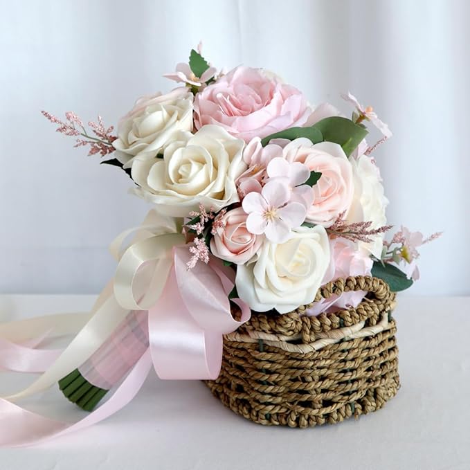 S_SSOY Wedding Bouquet Bride,Bride Bridal Bouquet Bridesmaid Artificial Flowers for Ceremony Anniversary Party Bridal Shower Decoration Wedding Bouquets (Pink)