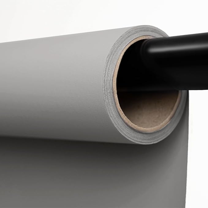 Kate Seamless Paper Backdrop for Photography Light Gray Photo Backdrop Paper (53''x16.4' Pursuit Grey)
