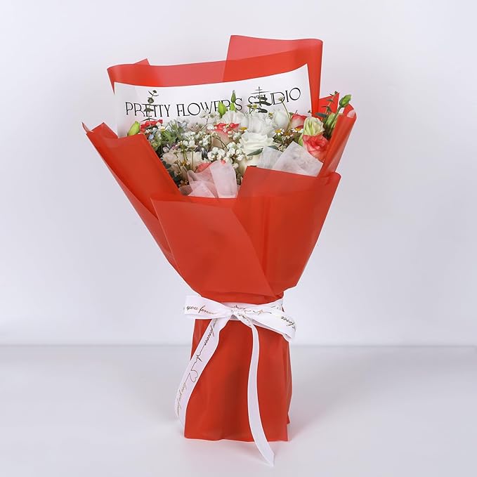 NESCCI 20 Sheet Flower Wrapping Paper - Waterproof Floral Bouquet Wrapping Paper, Florist Supplies Packaging Paper for Wedding Birthday Gift DIY (Red)