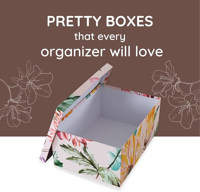 Soul & Lane Decorative Cardboard Storage Boxes with Lids for Home Decor and Organization, Set of 3 Large Keepsake Boxes for Memories & Gifts, Nesting Floral Photo Storage Containers, Beauty in Bloom