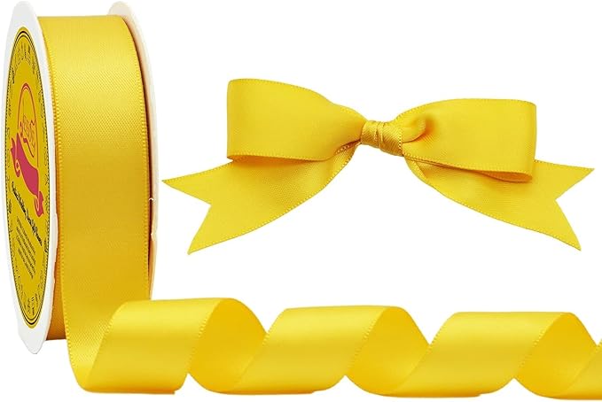 Double Face Maize Yellow Satin Ribbon 7/8 inch X 25 Yards Polyester Maize Yellow Ribbon for Gift Wrapping Very Suitable for Weddings Party Invitation Decorations and More