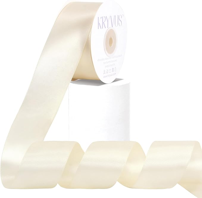 Double Faced Cream Satin Ribbon, 1-1/2 Inch X 25 Yards Polyester Ribbon for Gift Package Wrapping, Crafts, Bow Making, Sewing, Flower Bouquet, Wedding Party Decor