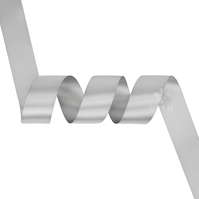 MEEDEE Silver Satin Ribbon 1-1/2 Inch Silver Ribbon Lux Double Faced Satin Ribbons by 50 Yards Polyester Satin Ribbons for Crafts, DIY Crafts, Weddings, Flower Bouquet, Holiday Decorating