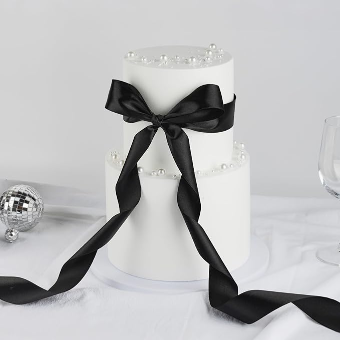 1-1/2 Inch Wide Black Satin Ribbon, 50 Yards Solid Polyester Fabric Ribbon for Roses Making, Gift Wrapping, Christmas, Wedding Decorations, Crafts, Bows