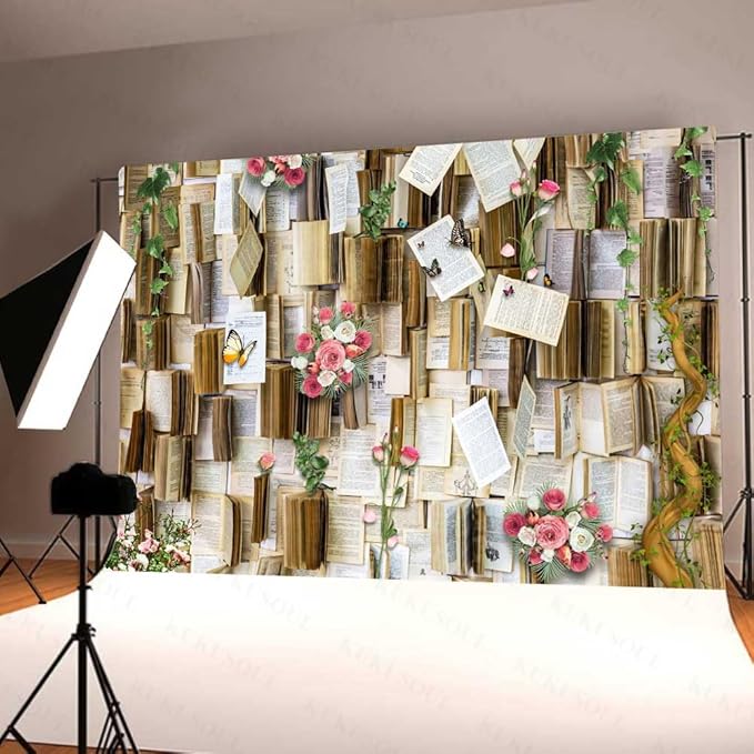 8x6ft Book Photo Backdrop Fairy Tale Books Background Pink Flowers Party Decor Background Girls Party Decorations Kids Newborn Birthday Baby Shower Photo Studio Props KUBDJ728