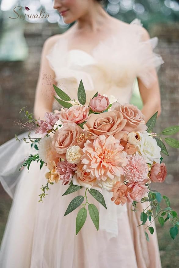 Serwalin Artificial Flowers Terracotta Champagne Flowers, Fake Silk Cake Flowers for Wedding Bridal Bouquets Centerpieces Arrangements Baby Shower Party Cake Home Decor