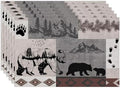 Retro Rustic Lodge Bears Placemats Set of 6, Vintage Cabin Pine Tree Farmhouse Country Style Place Mats, Heat Resistant Non Slip Cotton Linen Dining Table Mats for Home Kitchen 18x12 Inch