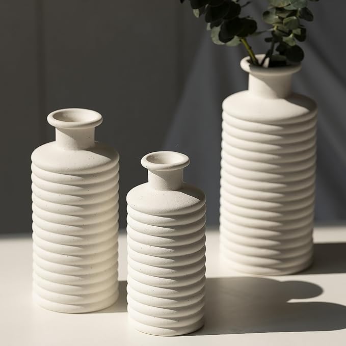 Ceramic Vase Set, Cream White Vases Home Decor, Boho Rustic Farmhouse Vase for Pampas Grass Fresh Flowers, Modern Vases for Living Room, Bedroom, Bathroom, Entryway, Dresser Table Decor