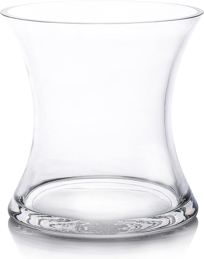 Enova Floral Unique Bouquet Vase, 7" W 7" H, Clear Short Hurricane Concave Flowers Glass Vase for Home Wedding Event Decor (1 Piece)