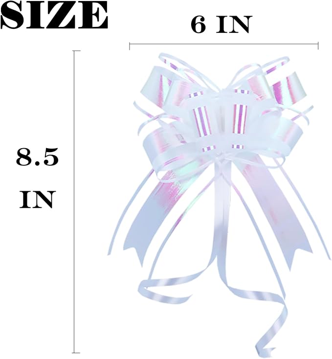 Pull Bows for Gift Wrapping, Large Iridescent White Gifts Bow for Presents Package, Baskets, Christmas, Wedding, and Party Decor(6 inches, 10 PCS)