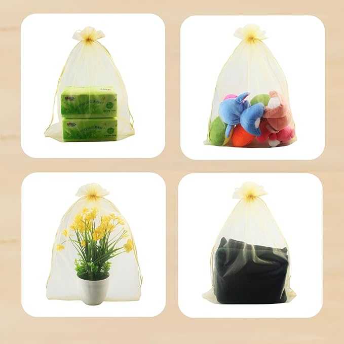 QIANHAILIZZ 50 Pack 12 x 16 Inch Drawstring Jewelry Gift Organza Bags Plant Covers Plants Protection Bag D5B (A-GOLD)