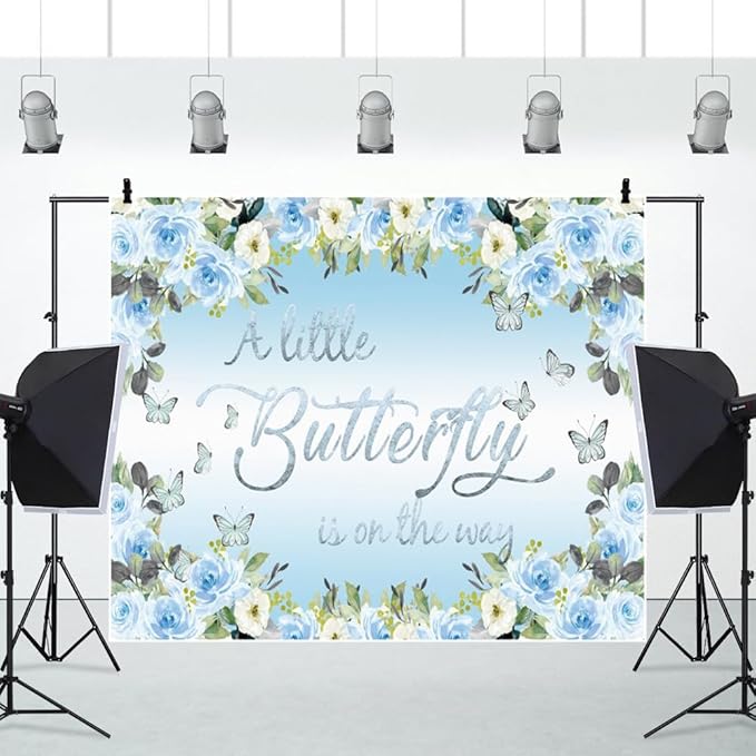 Butterfly Baby Shower Decoration for Boy Backdrop 10x8ft A Little Butterfly is on The Way Boho Blue Floral Photography Background Flowers Butterfly Themed Baby Shower Party Decorations Supplies