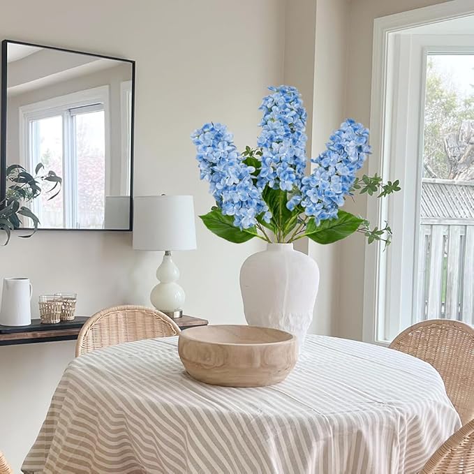 Artificial Hydrangea Flowers Real Touch – 3PCS 24.8" Faux Cone Hydrangea Stems for Tall Vases, Home Décor, Wedding Centerpieces, Floral Arrangements – Sky Blue