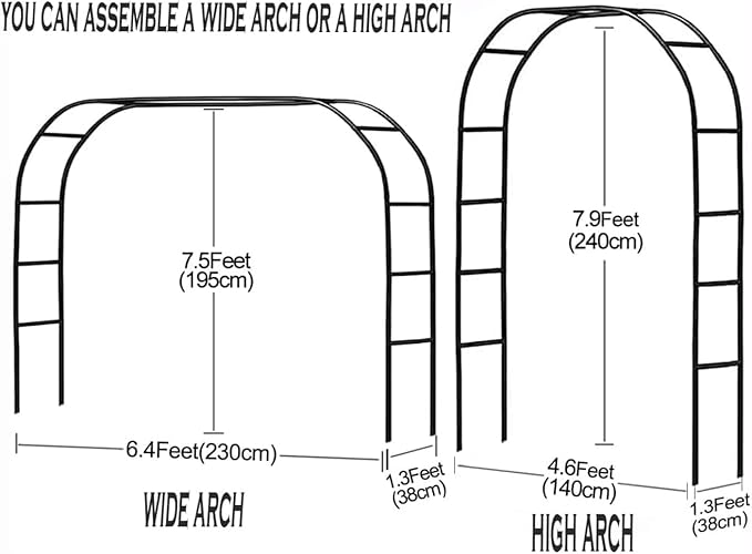Adorox 7.5ft Garden Arch Trellis for Climbing Plants, Metal Arch Frame, Pumpkin Archway Outdoor Garden Arbors and Arches for Halloween Christmas Birthday Party Baby Shower Decoration(Black)
